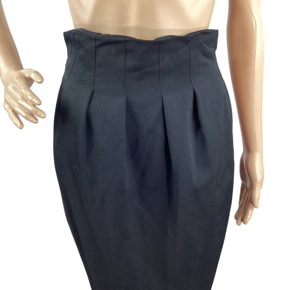 Vintage Paul Alexander Black Wool High Waist Pleated Skirt Size 8